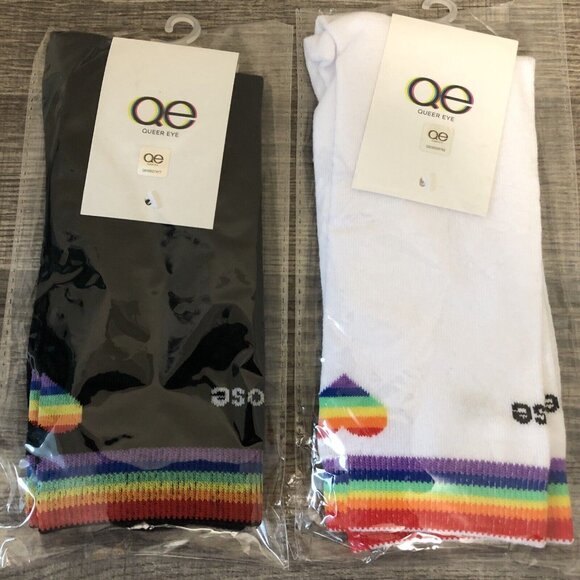 Queer Eye Choose Kindness Crew Socks 2 Pair One Black And One White - Picture 1 of 6